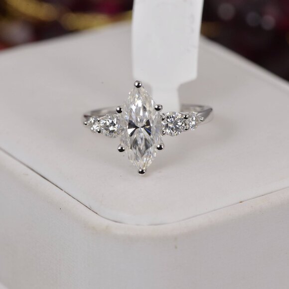 Certified 3.6tcw Marquise Cut Engagement Moissanite Ring 925 - Picture 3 of 7